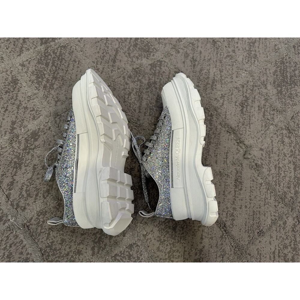 Alexander McQueen Tread Slick Lace Up Holo Silver Glitter Sneakers EU 38 - Picture 8 of 11